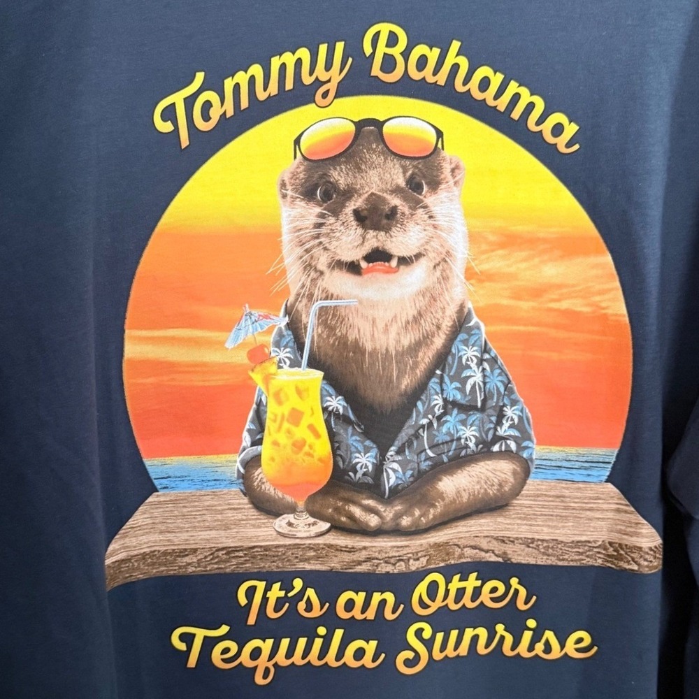Tommy Bahama Mens 2XLB Otter Tequila Sunrise T-Shirt Navy Blue Graphic Tee NWT‎